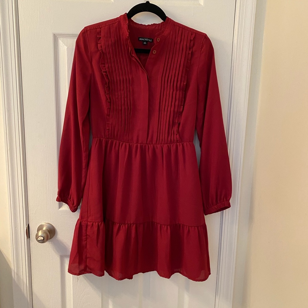 Jcrew red dress with ruffle detail- worn once!